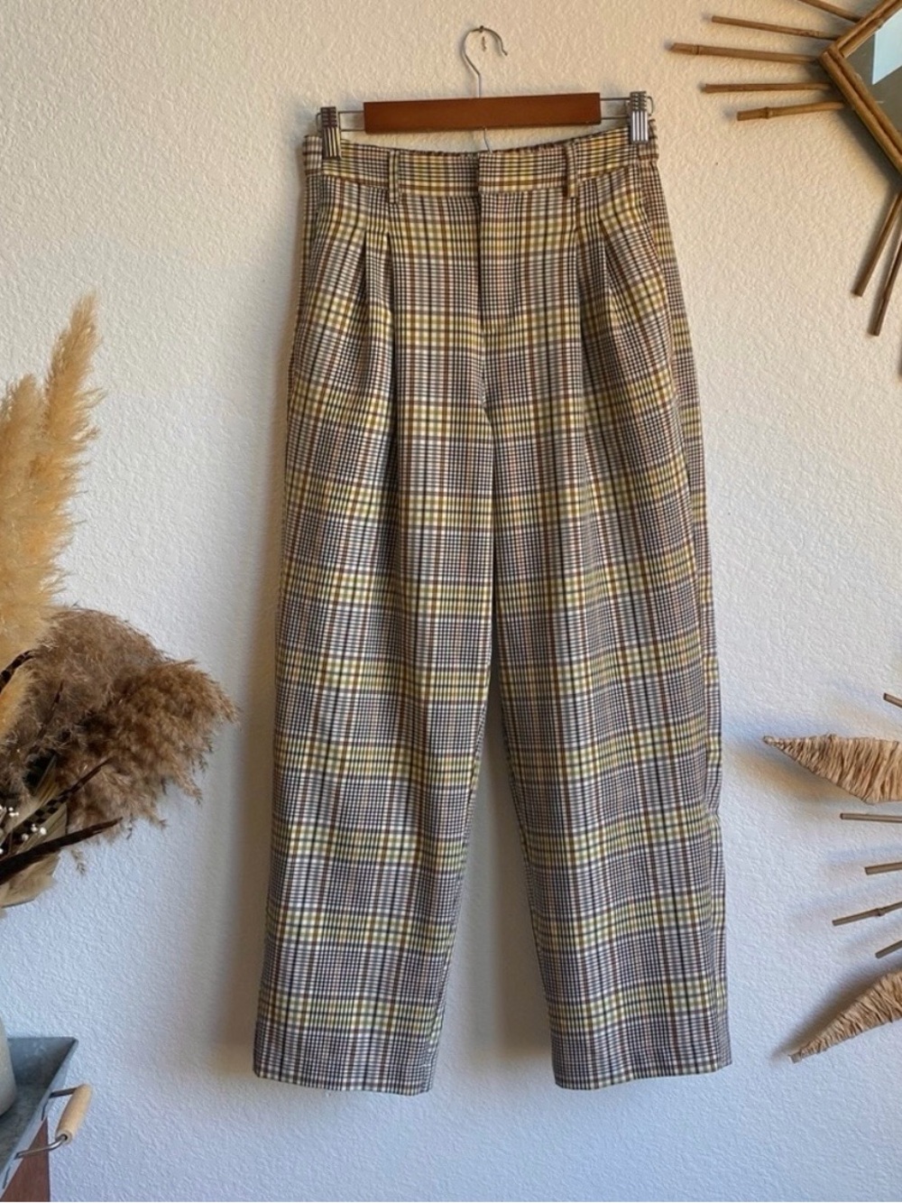 Urban Outfitters yellow & brown plaid trousers M